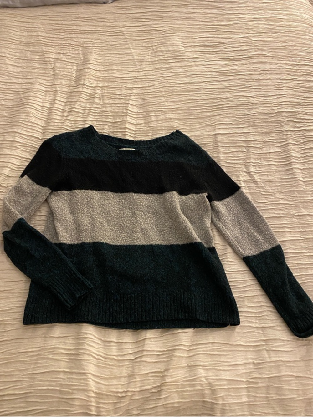 American Eagle Outfitters Striped Crewneck Sweater in Black, Gray and Deep Green